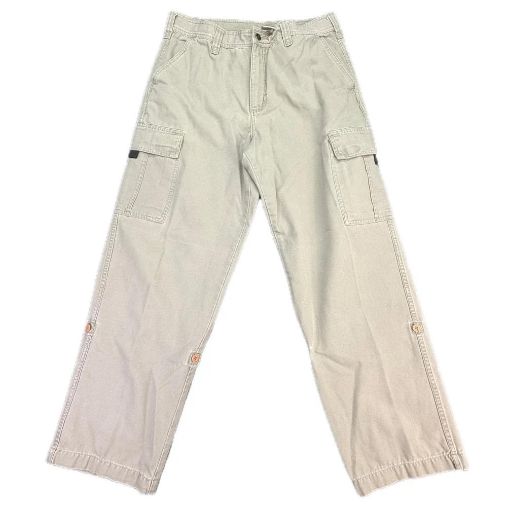 The North Face Cargo Pants Mens 34 Khaki Tan Cotton Canvas Roll Up Hiking 2938